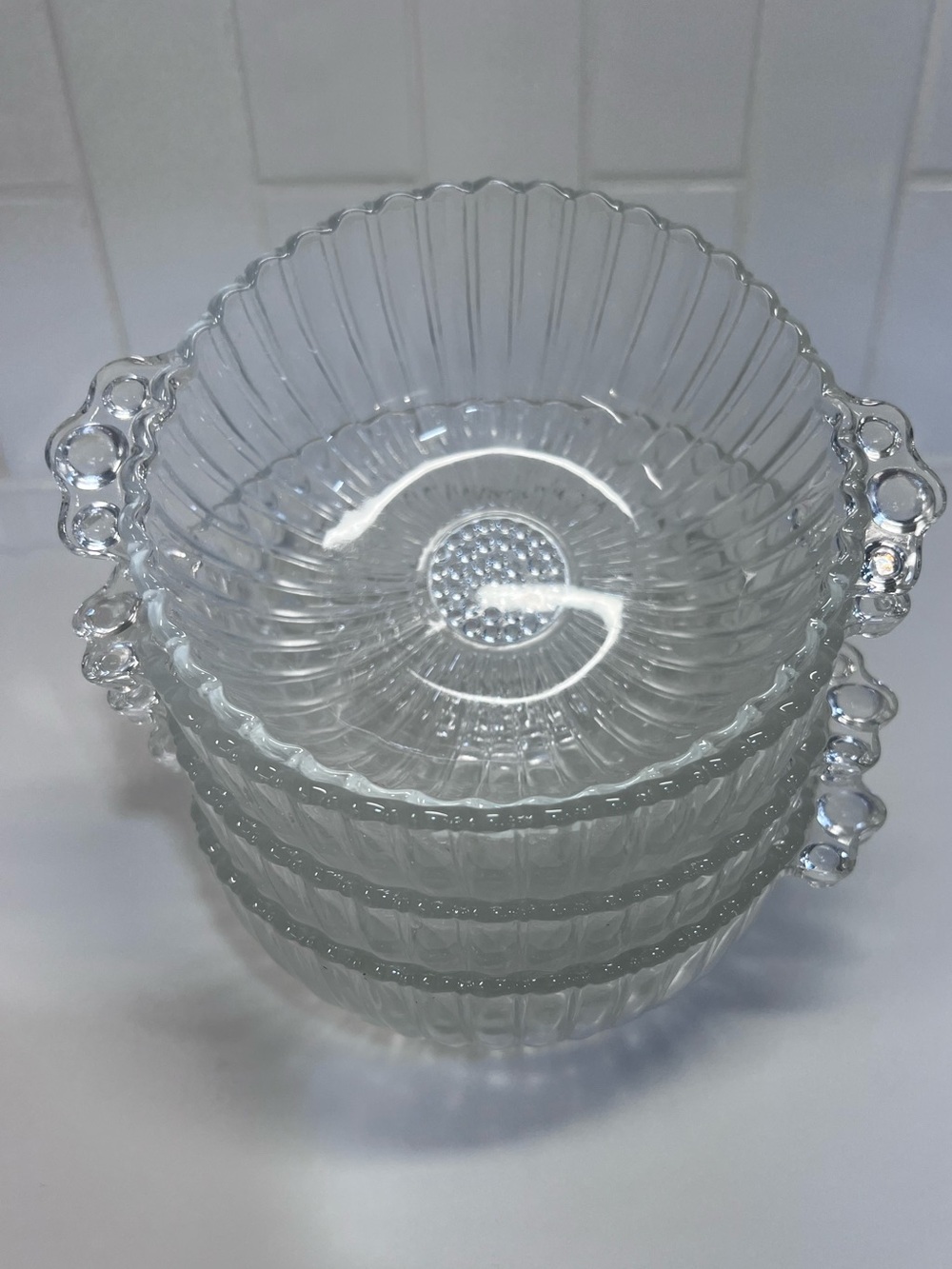 Clear Glass Serving Bowl with Decorative Handles - Set of 3